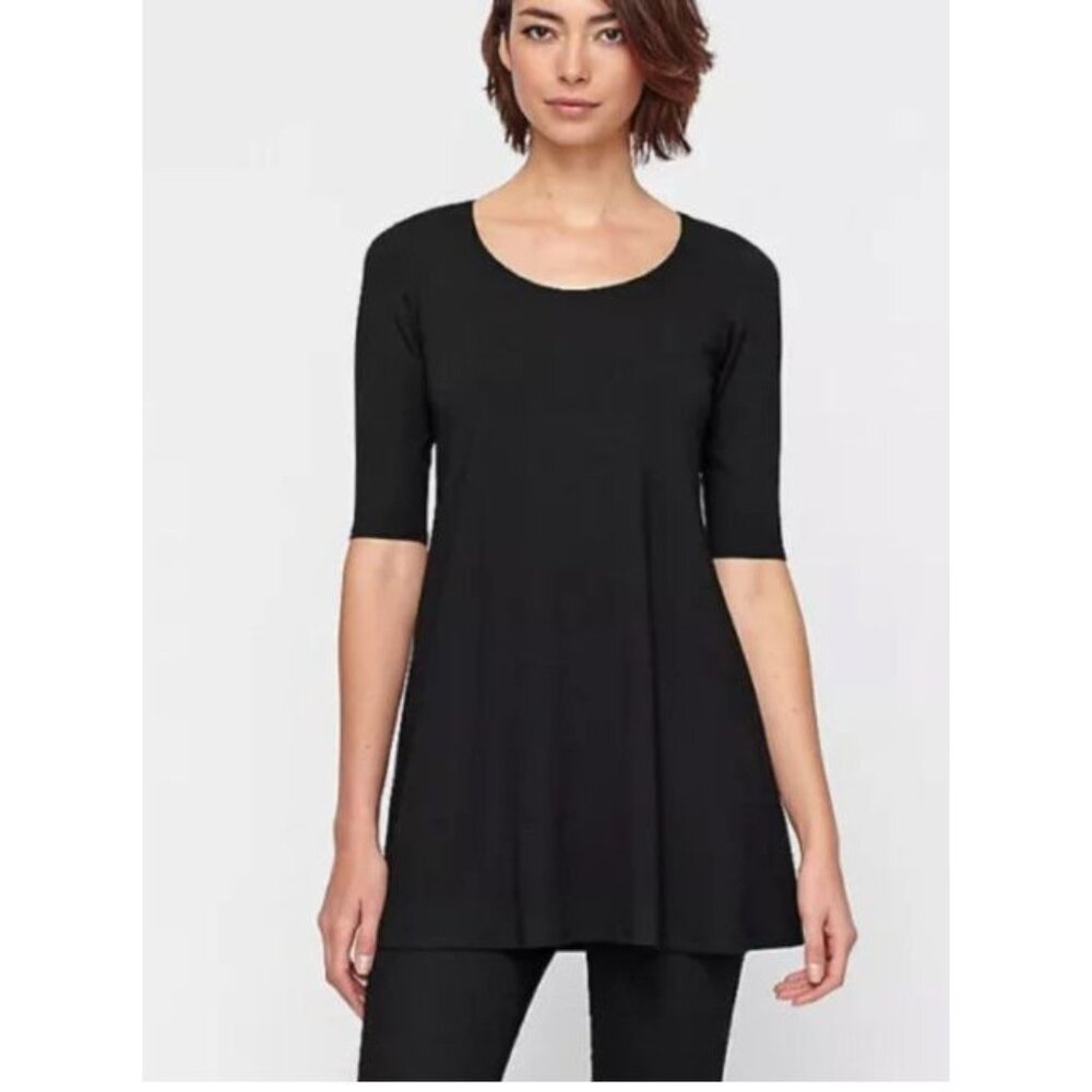 EILEEN FISHER black scoop neck elbow sleeve tunic size S
